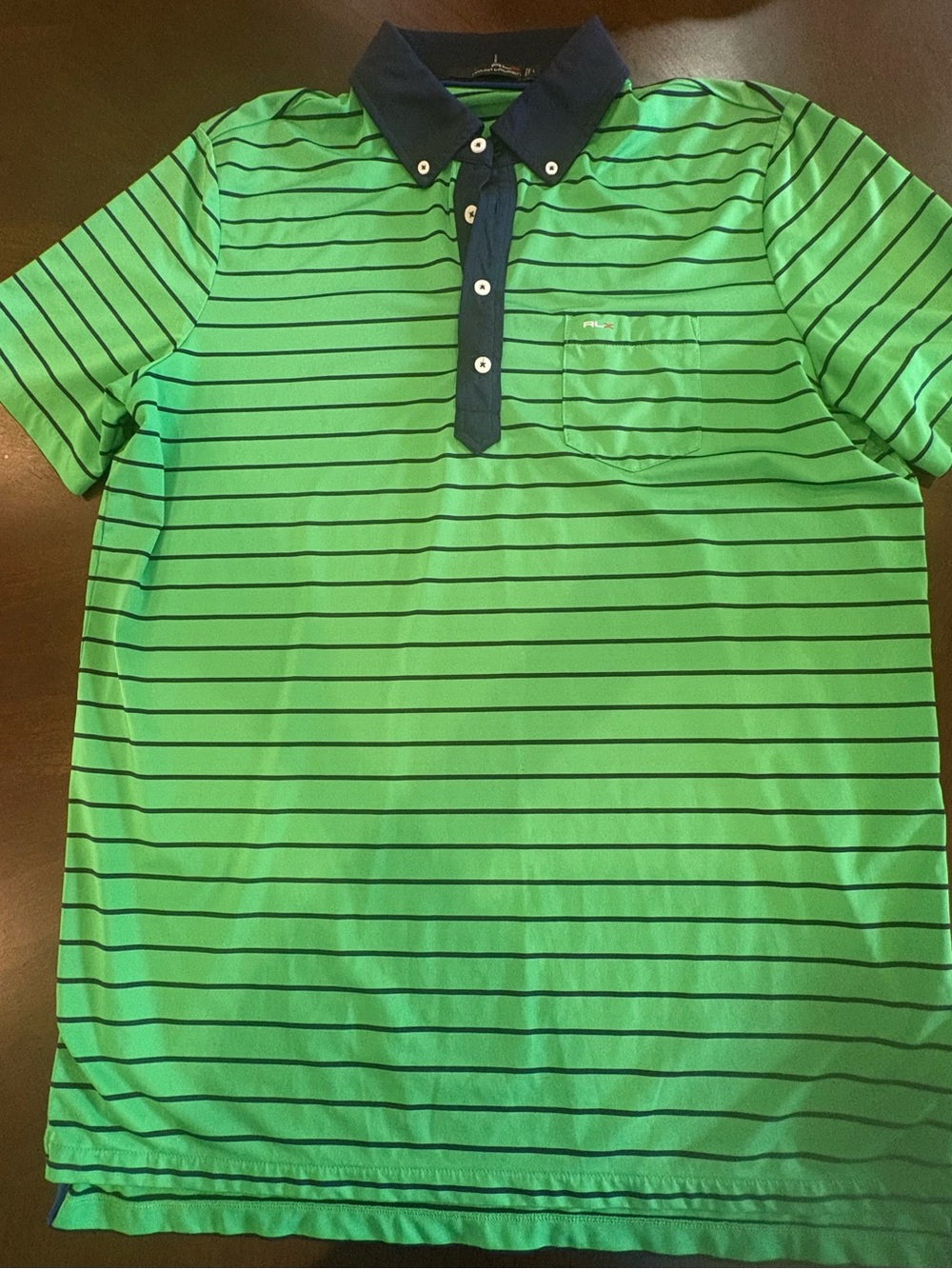 Ralph Lauren Green Striped Polo with Navy Collar